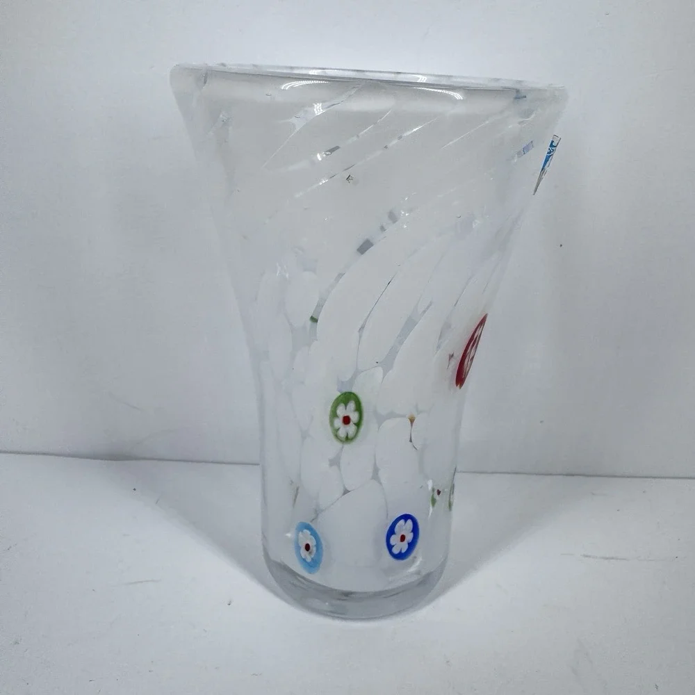 Amici Hand Blown Art Glass‎ Tumbler Millefiori Confetti Swirl 6in
